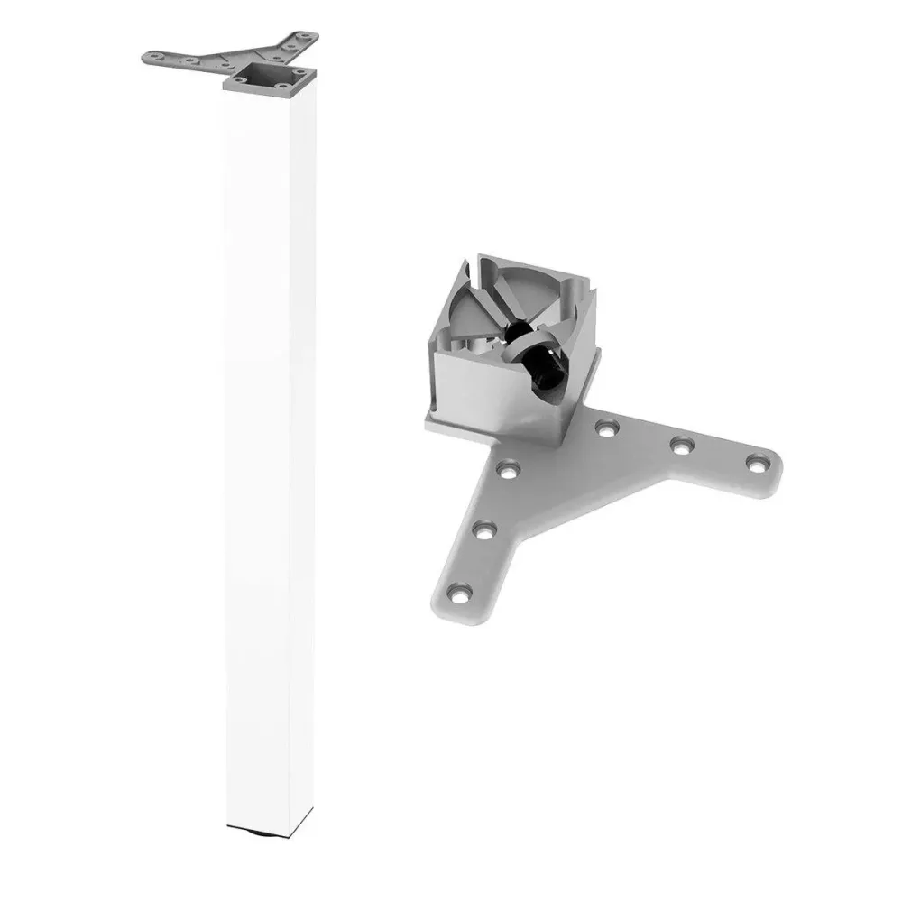 Čtvercová noha nábytku 710 mm, bílá, montážní deska ZnAl