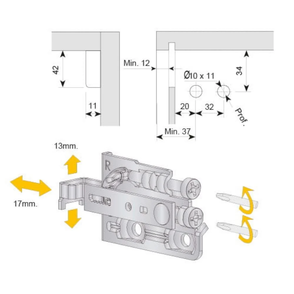Nastavitelný držák skříně, L+R - 3D Premium - hnědý