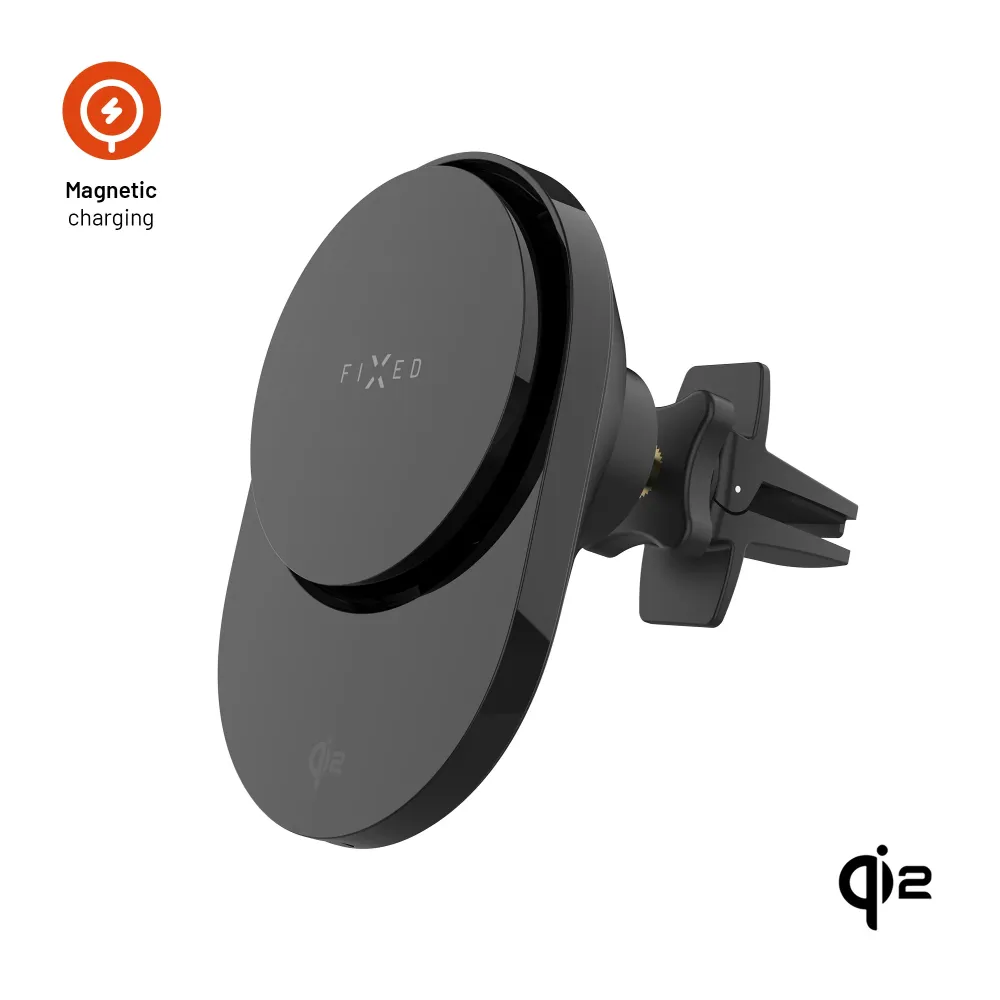 Držák do auta s bezdrátovým nabíjením FIXED MagAir s podporou uchycení MagSafe standardem Qi2, 15W, černý