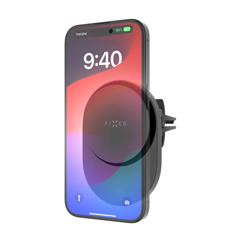Držák do auta s bezdrátovým nabíjením FIXED MagAir s podporou uchycení MagSafe standardem Qi2, 15W, černý