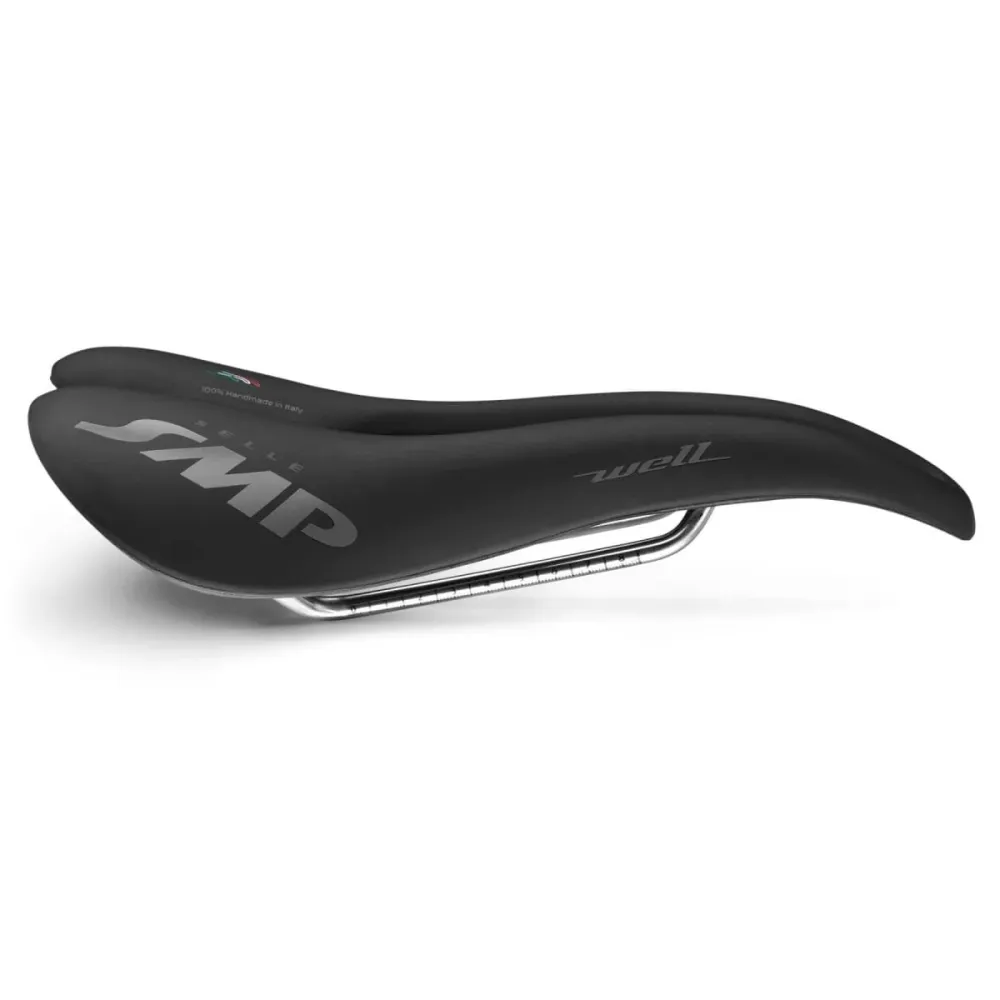 Sedlo SMP WELL šířka 144 mm ocelové kolejnice černé