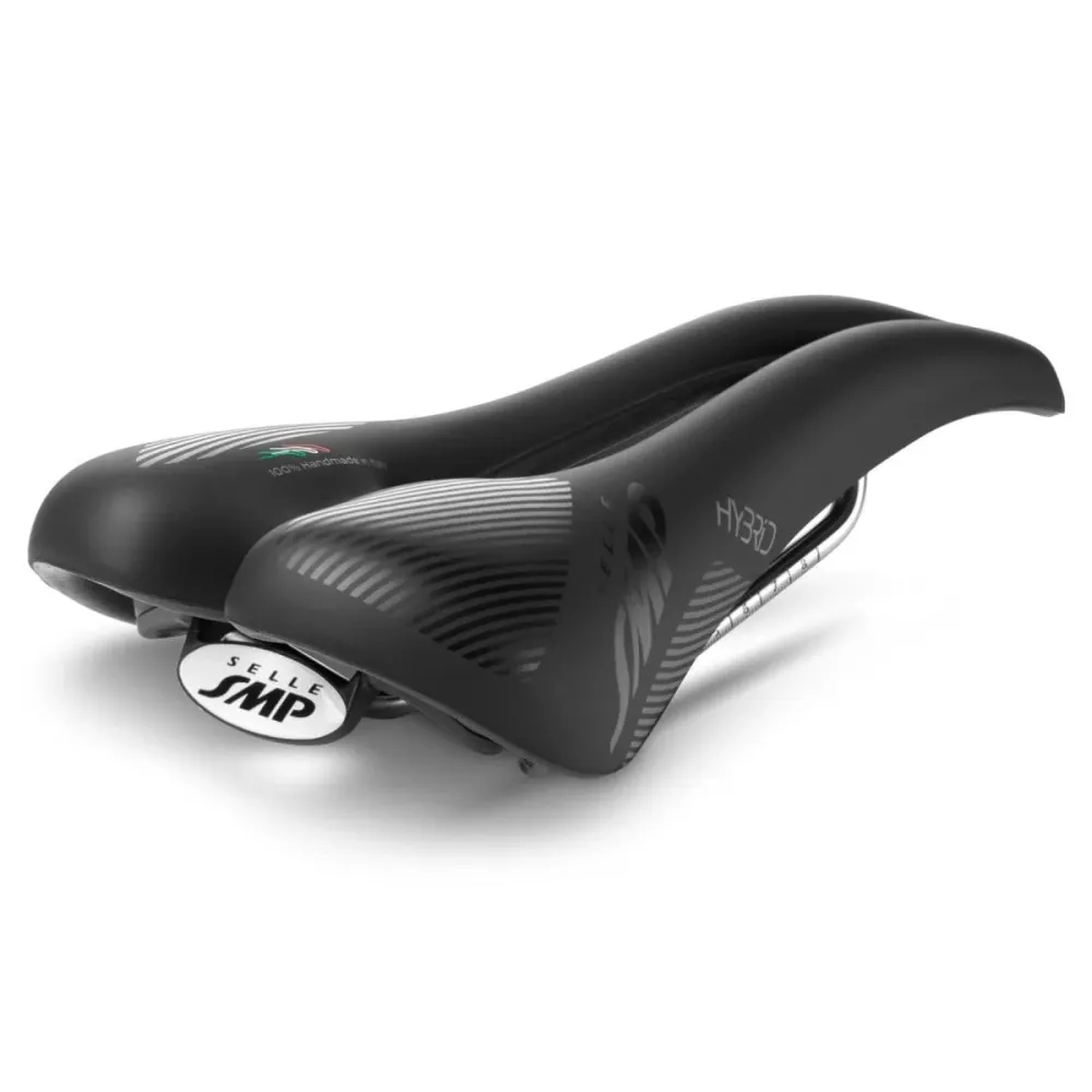 SMP HYBRIDE Sedlo 140mm široké Ocelové kolejnice Černé