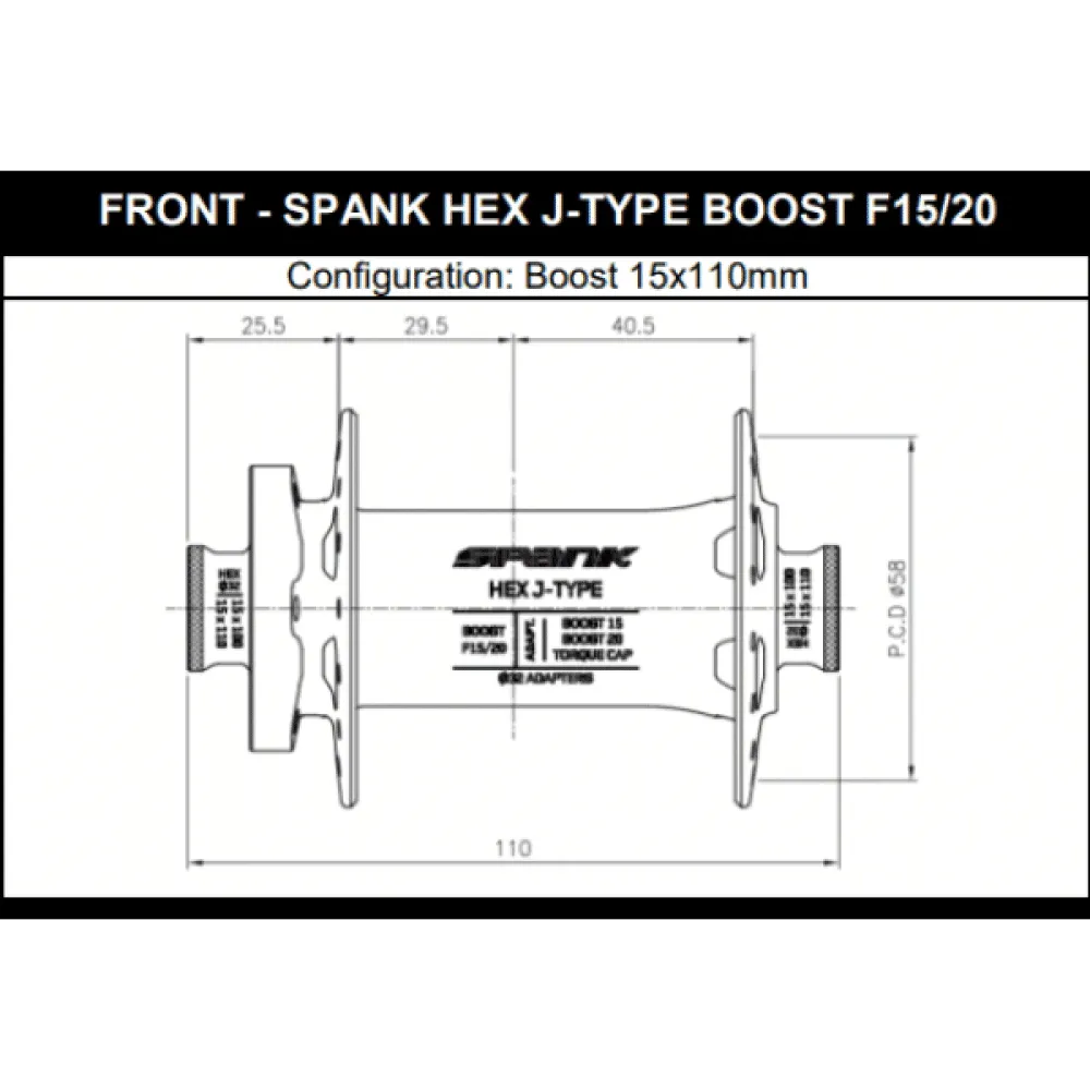 SPANK HEX J-Type 15/20 mm Boost červený přední náboj