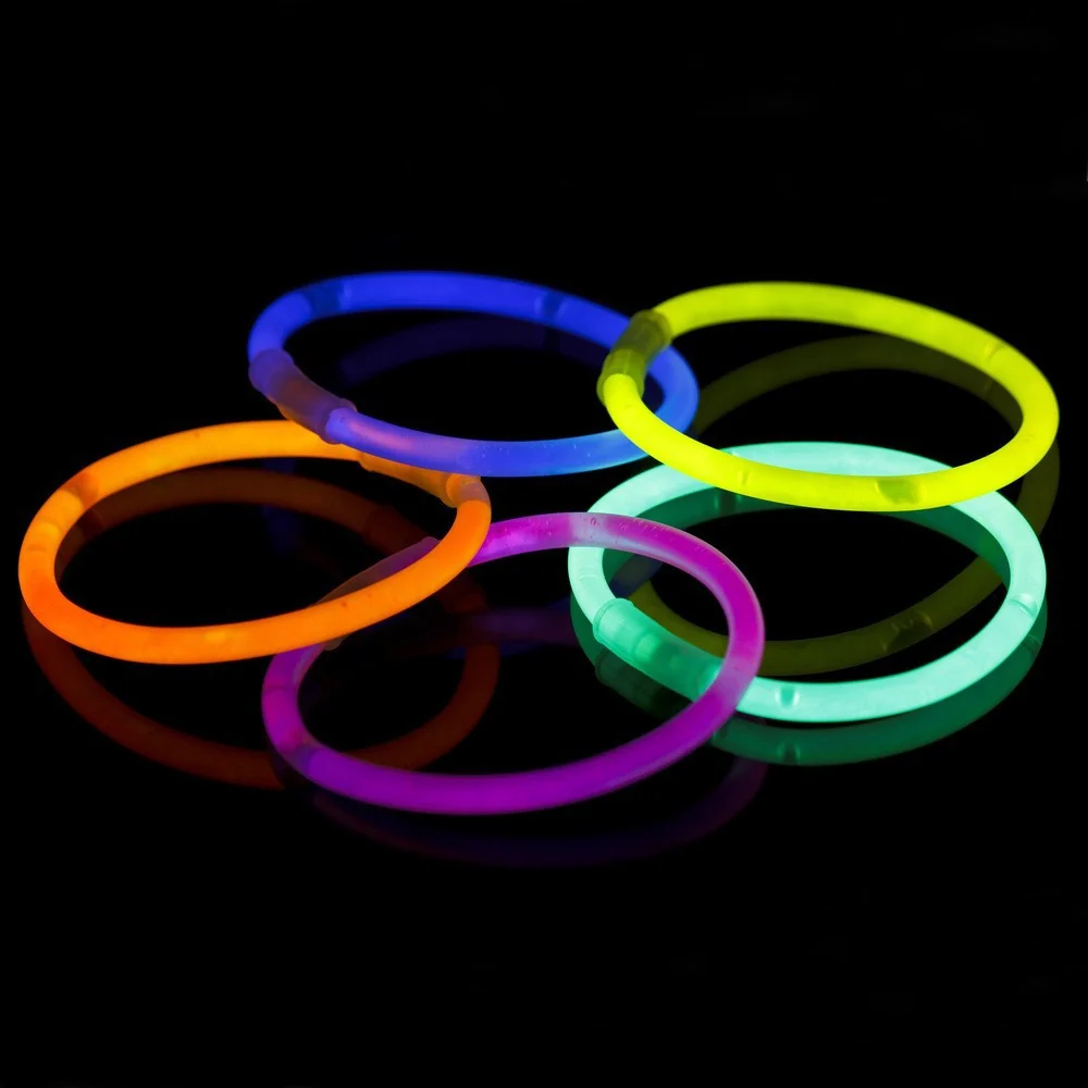 Fluorescenční čelenky svítící ve tmě – 100 kusů v různých barvách