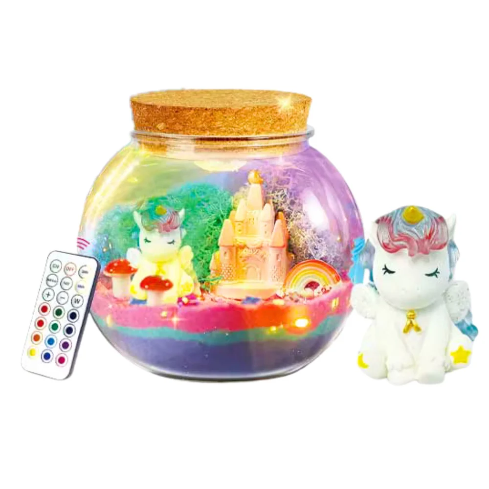 Kreativní DIY terrarium s jednorožcem LED lampičkou s dálkovým ovládáním