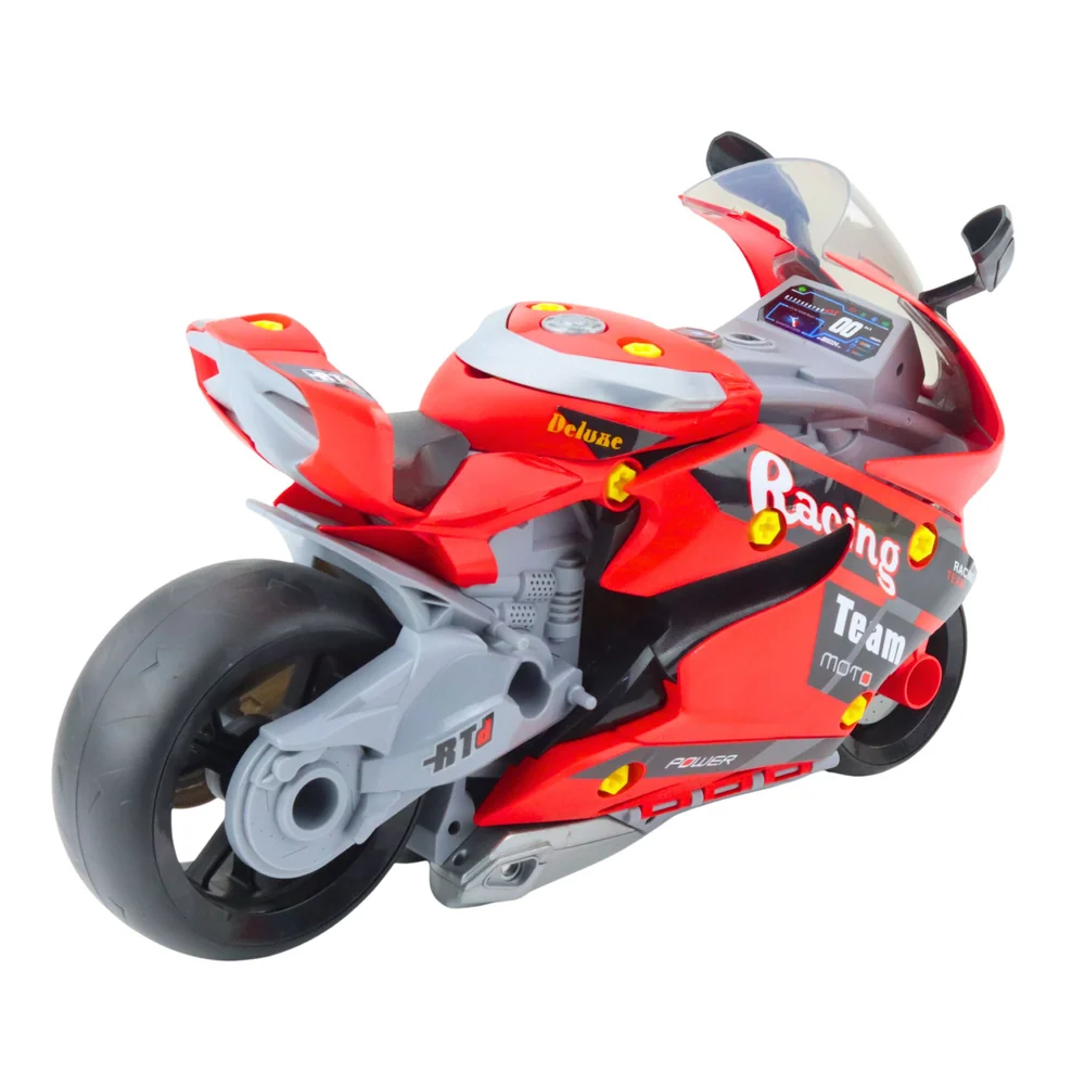 Motorka 2v1 s dílnou, světly, zvuky kouřem – červená 43 cm