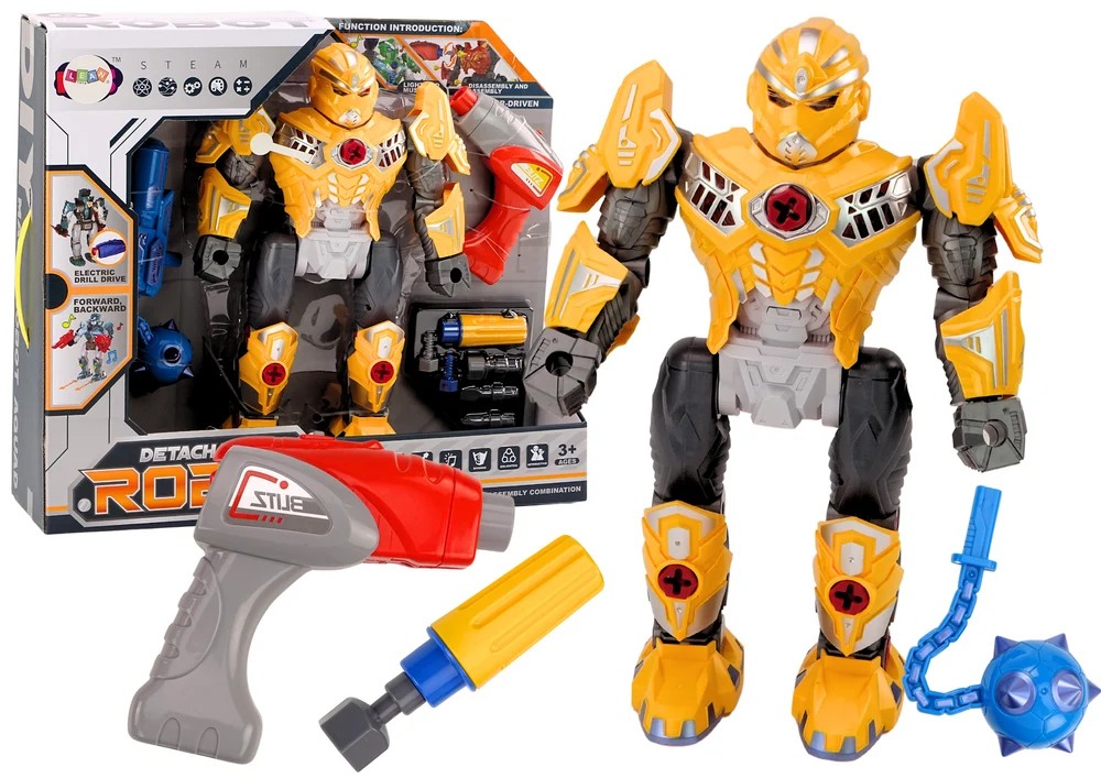 Šroubovací robot se zbraní, vrtačkou zvuky – žlutý