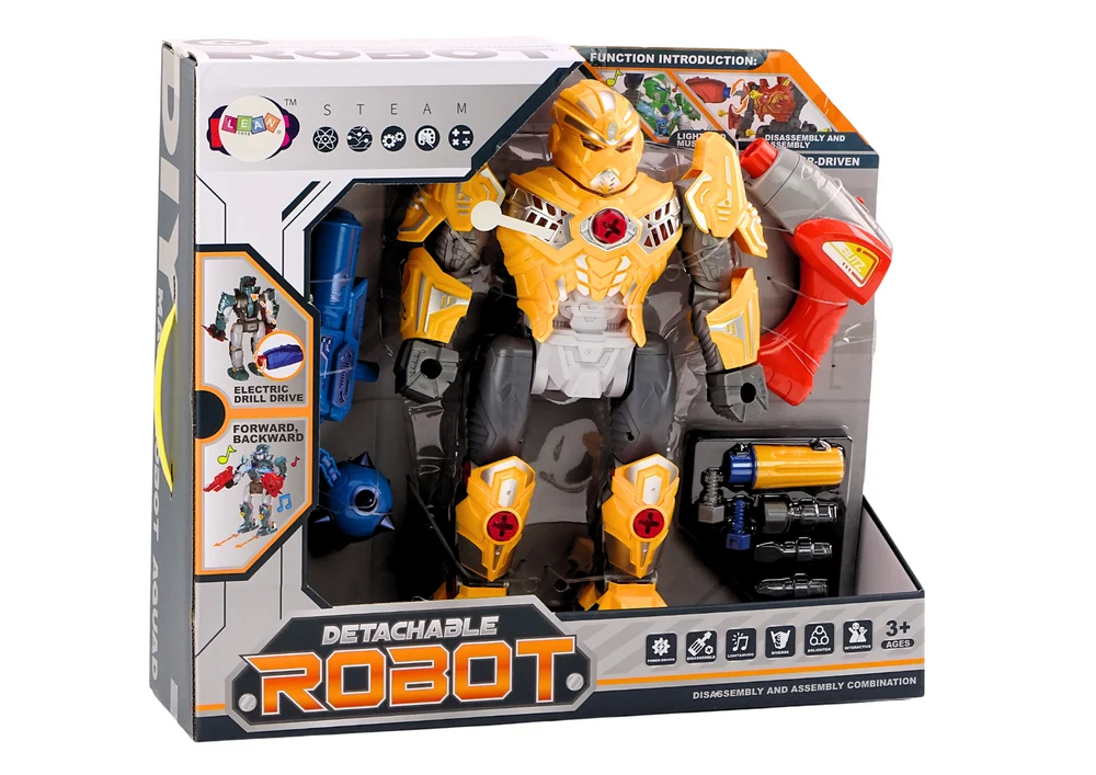 Šroubovací robot se zbraní, vrtačkou zvuky – žlutý