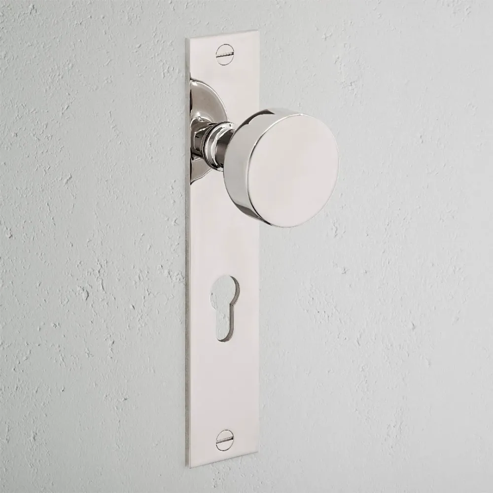 Onslow Long Plate Sprung Door Knob & Euro Lock – Polished Nickel