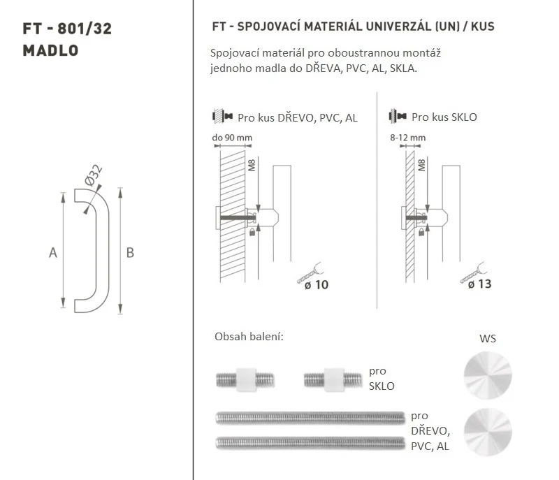FT - RUKOJEŤ kód K01 â'¬Å¡Â¹Ã†â€Â¦ ™32 mm UN pc - Kulatá rovná rukojeť