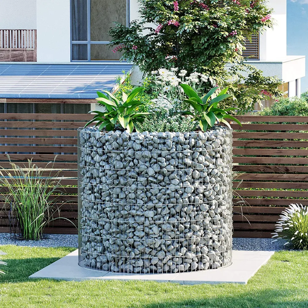 Gabion, kulatý kovový kamenný koš 90 x 80 cm