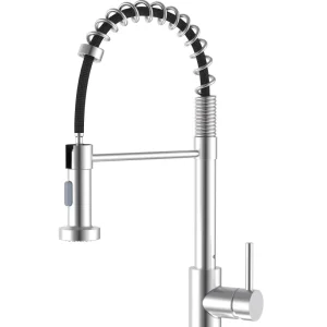 Elegantní kuchyňská baterie ANW HOME HF-7015S / Matná nerezová ocel / Praktická výsuvná sprcha / Dva režimy průtoku vody /...
