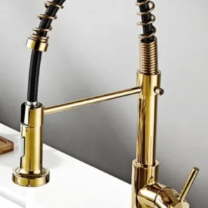 Elegantní ZLATÁ kuchyňská baterie ANW HOME HF-7015G / Praktická výsuvná hubice / Dva režimy průtoku vody / Univerzální montáž