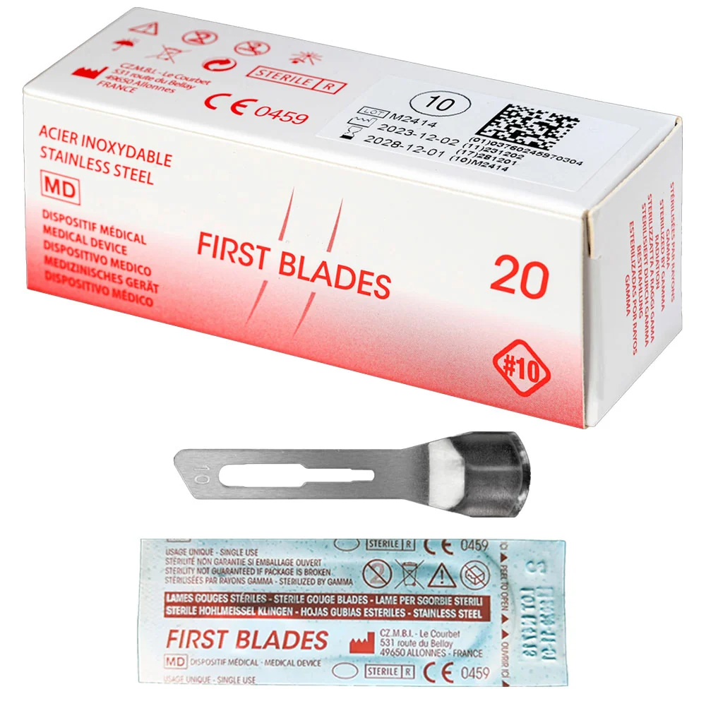 20 x duté dlátové čepele jednotlivě sterilně balené postava 10 pro držák skalpelu č. 3
