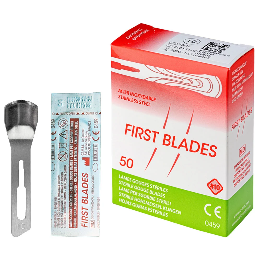 50 x duté dlátové čepele tvar 10 jednotlivě sterilně balené pro držák skalpelu č. 3