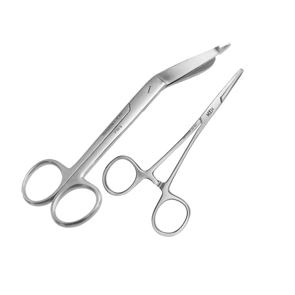 Sada - 1x univerzální nůžky 18,5 cm - nerezová ocel + 1x svorka s rovnými konci 13 cm - nerezová ocel