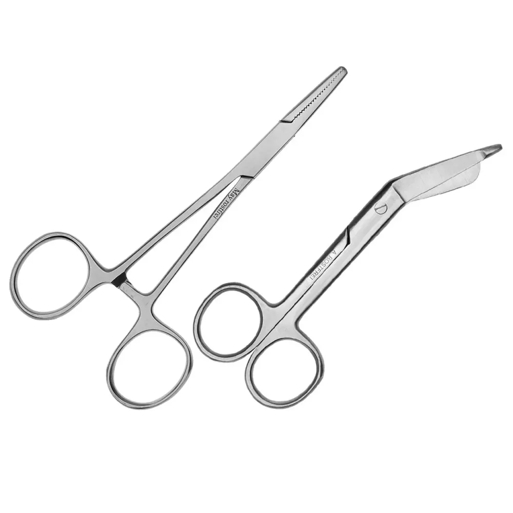 Sada - 1x univerzální nůžky na víceúčelové použití 11,5 cm - nerezová ocel + 1x svorka s rovnými konci 13 cm - nerezová ocel