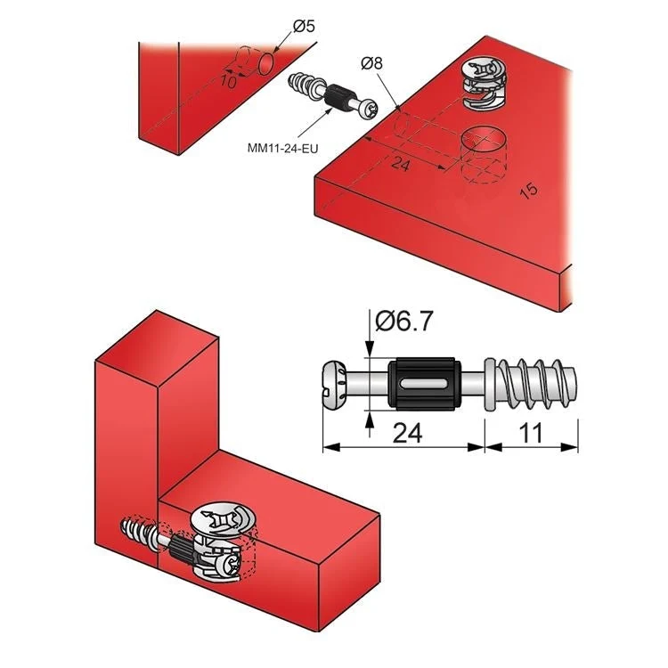 Cam Dowel 24mm s evropským šroubovým závitem - 1 ks