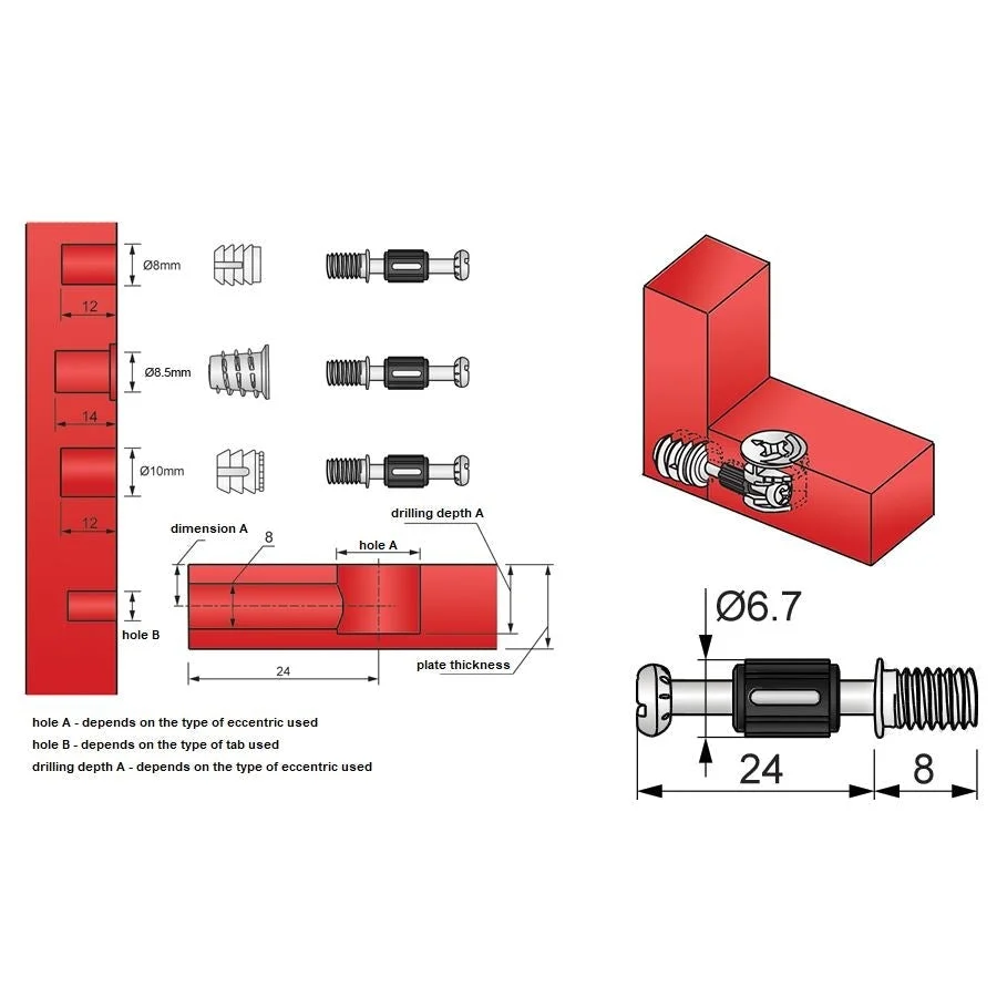 Cam Dowel 24mm s M6 závitem - 1 ks