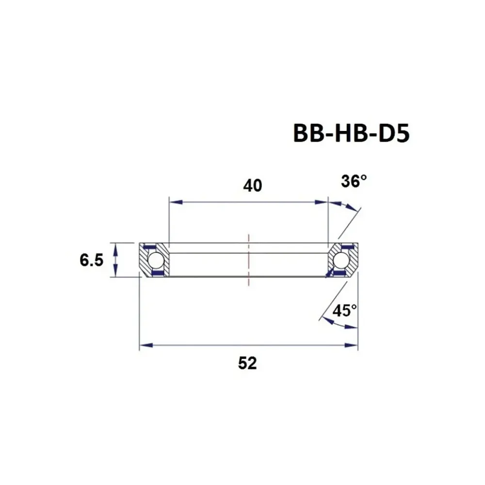 BLACK BEARING D5 Ložisko řízení 1-1/2" 36/45° (40 x 52 x 6,5 mm)