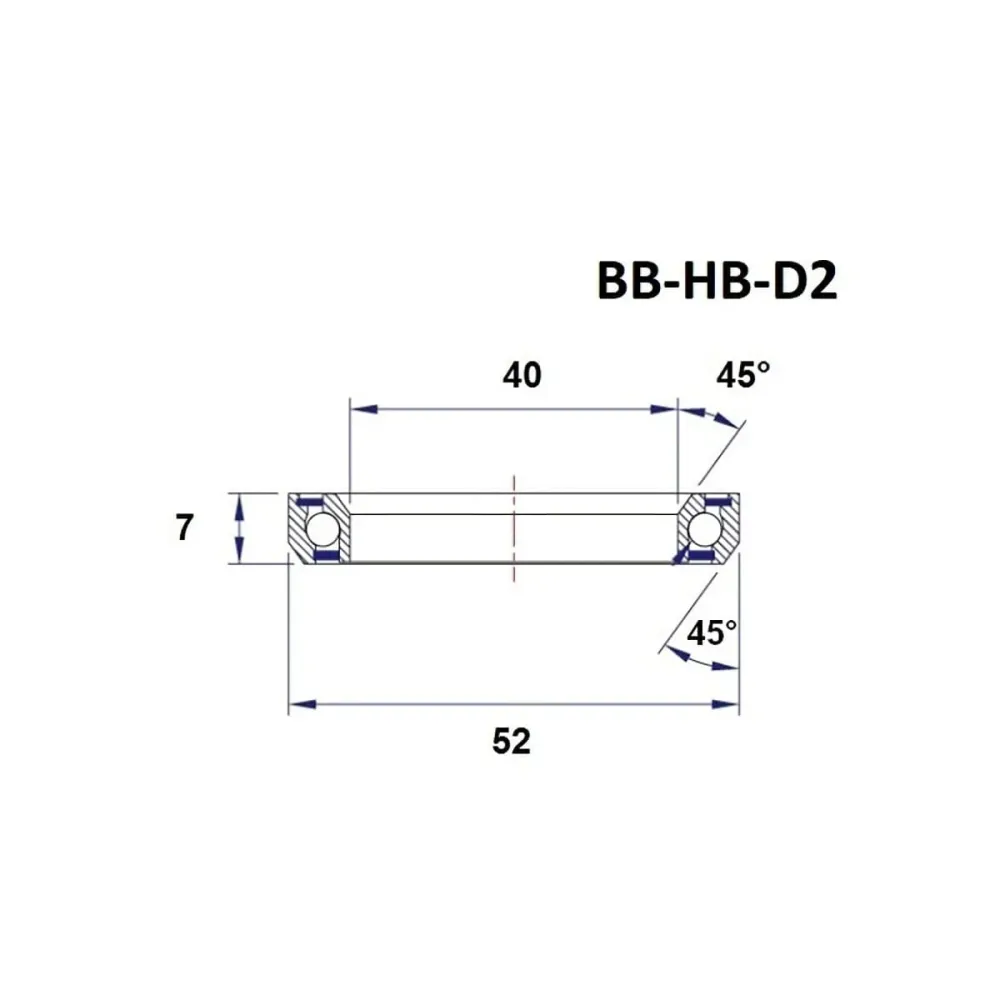 BLACK BEARING D2 ložisko řízení 1-1/2" 45/45° (40 x 52 x 7 mm)