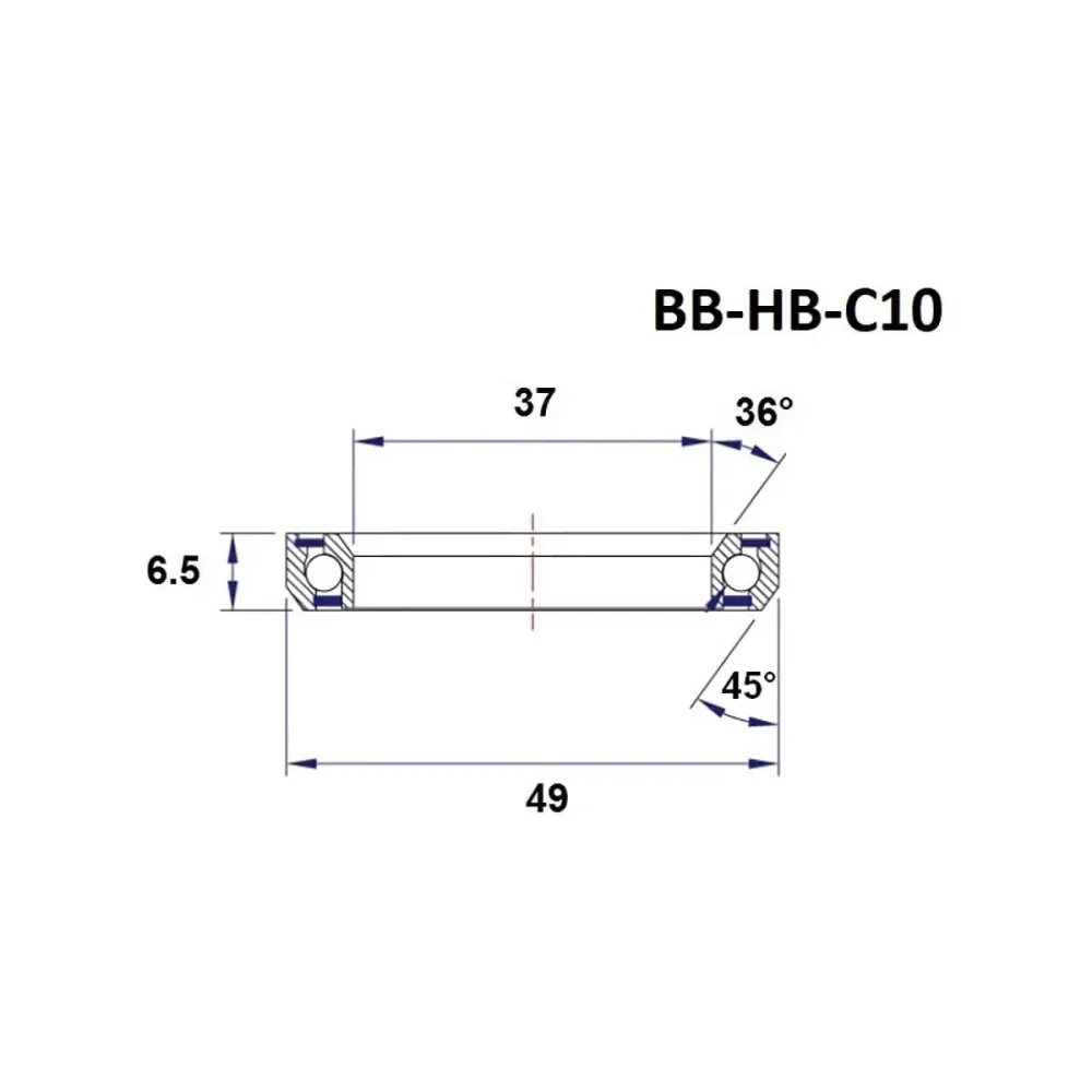 ČERNÉ LOŽISKO C10 s hlavou 36/45° (37 x 49 x 6,5 mm)