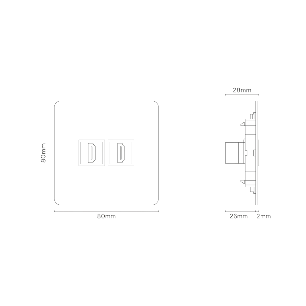 Kew Jednoduchá zásuvka 2x HDMI - Bronz | Černý Regular