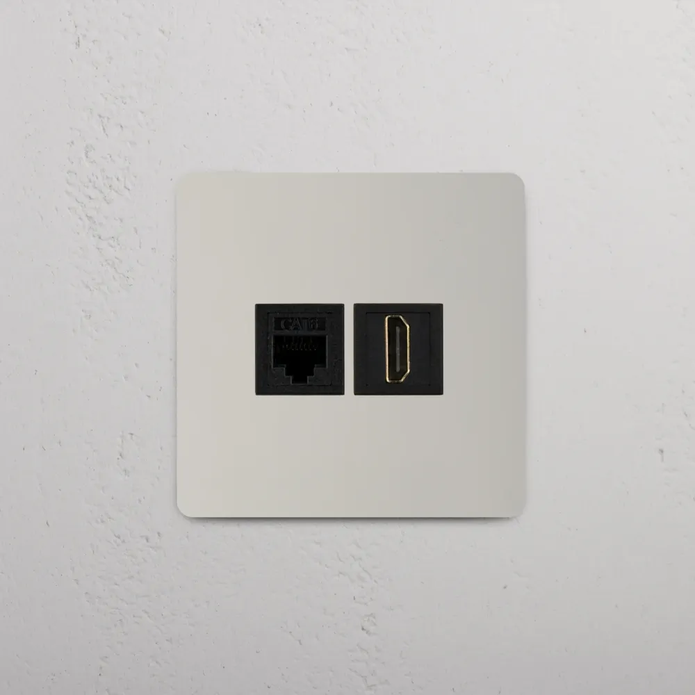 Kew Jednoduchá zásuvka RJ45 HDMI - Leštěný nikl | Černý Regular