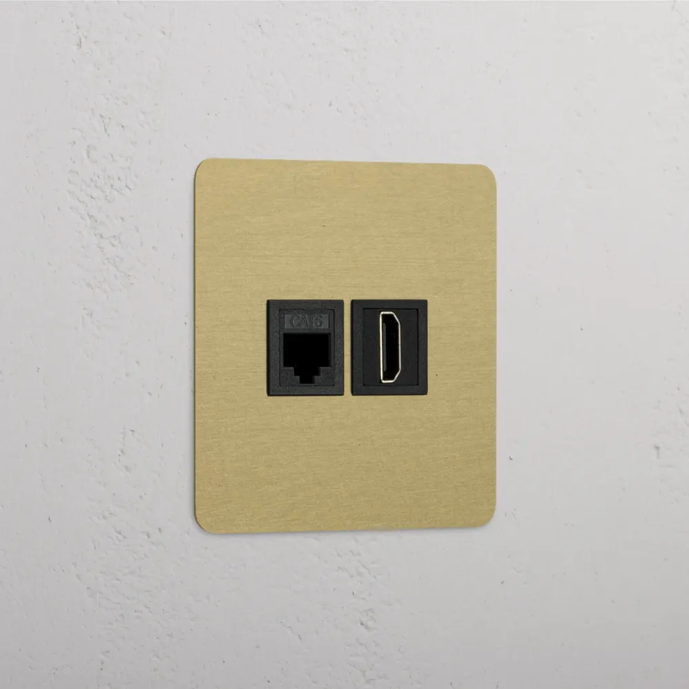 Kew Jednoduchá zásuvka RJ45 HDMI - Starožitná mosaz | Černá Regular