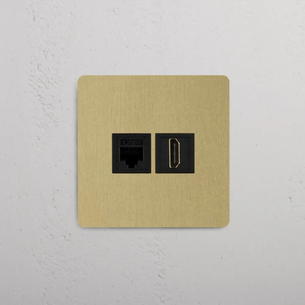Kew Jednoduchá zásuvka RJ45 HDMI - Starožitná mosaz | Černá Regular