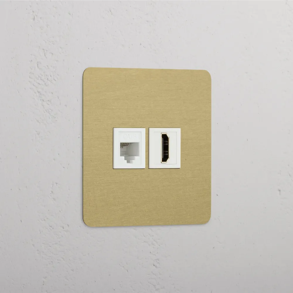 Kew Jednoduchá zásuvka RJ45 HDMI - Starožitná mosaz | Bílá Regular