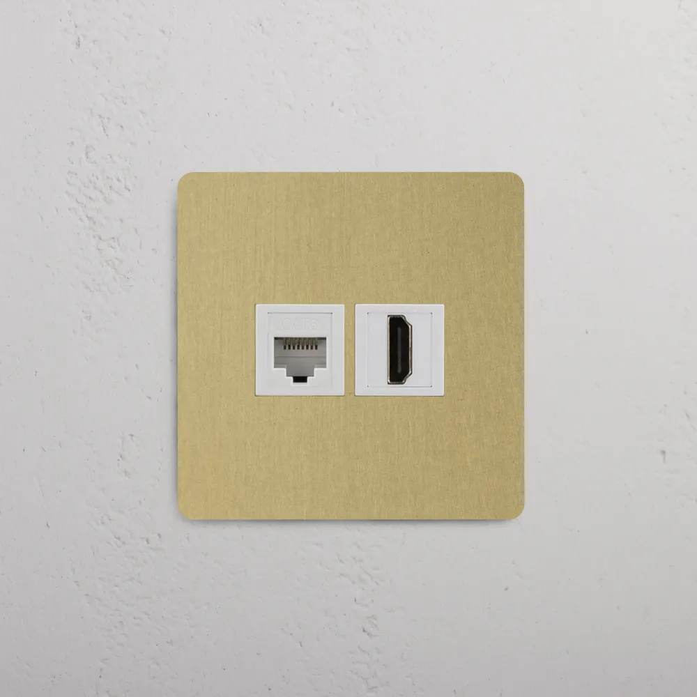 Kew Jednoduchá zásuvka RJ45 HDMI - Starožitná mosaz | Bílá Regular