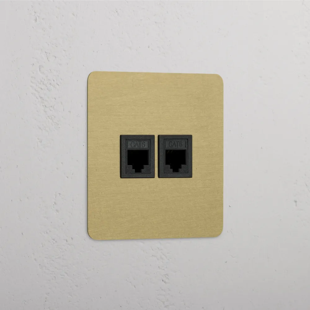 Kew Jednoduchá zásuvka 2x RJ45 - Starožitná mosaz | Černá Regular