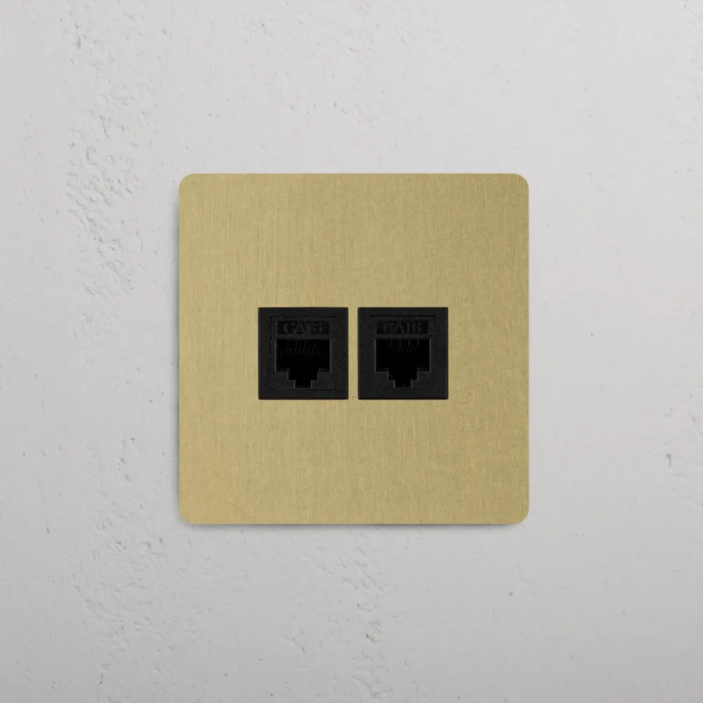 Kew Jednoduchá zásuvka 2x RJ45 - Starožitná mosaz | Černá Regular