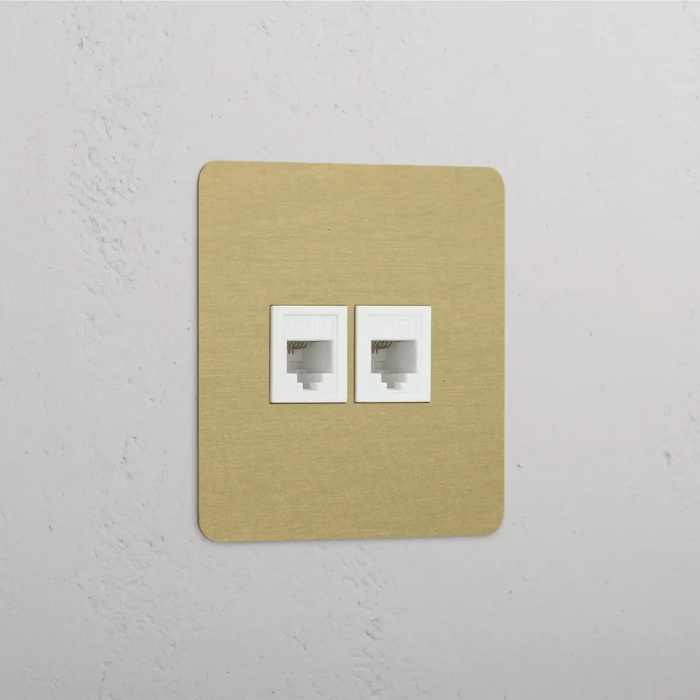 Kew Jednoduchá zásuvka 2x RJ45 - Starožitná mosaz | Bílá Regular