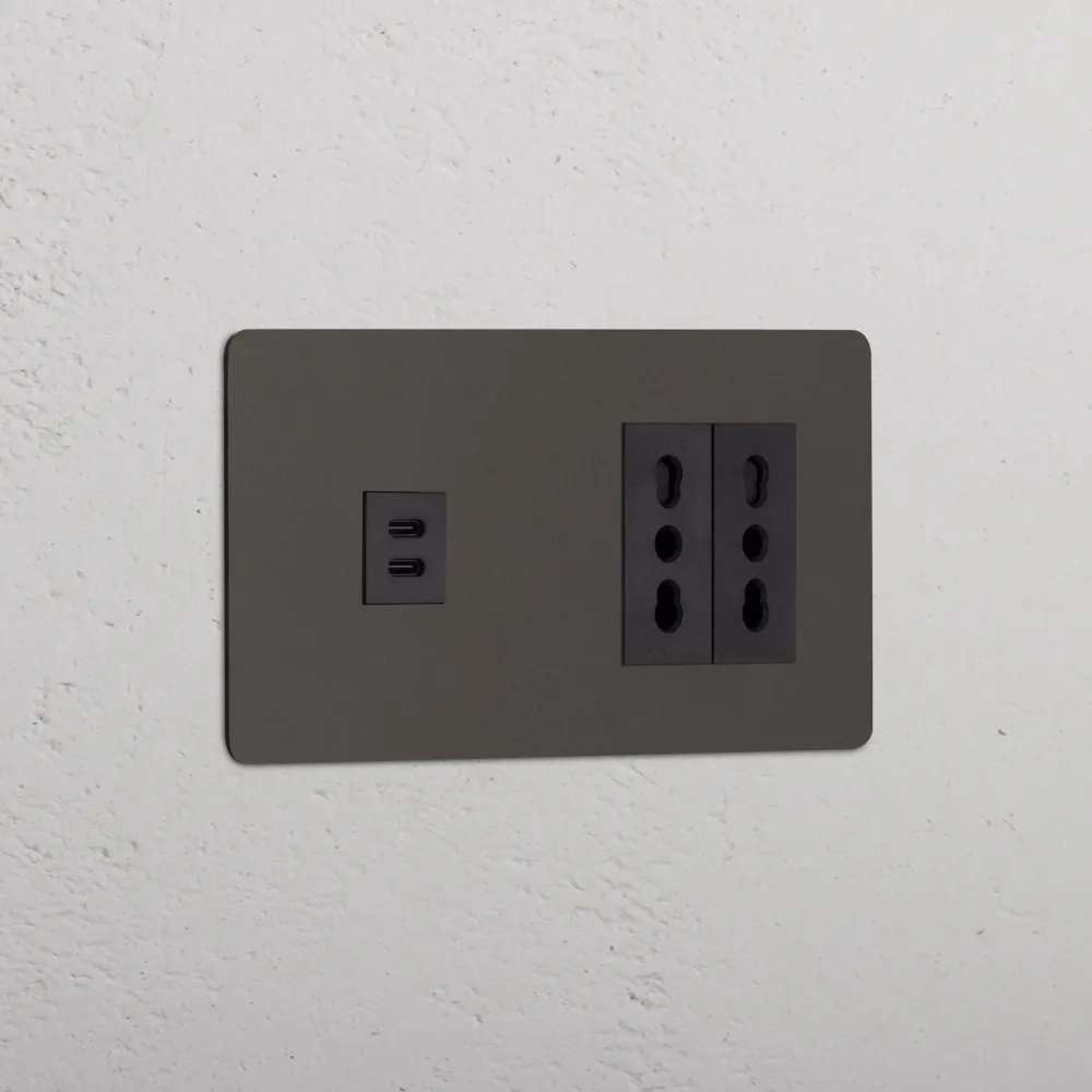 Kew Dvojitá zásuvka USB-C 30 W 2x Bipasso - Bronz | Černý