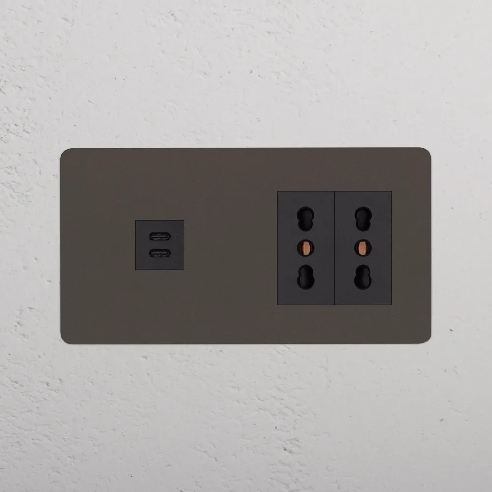 Kew Dvojitá zásuvka USB-C 30 W 2x Bipasso - Bronz | Černý