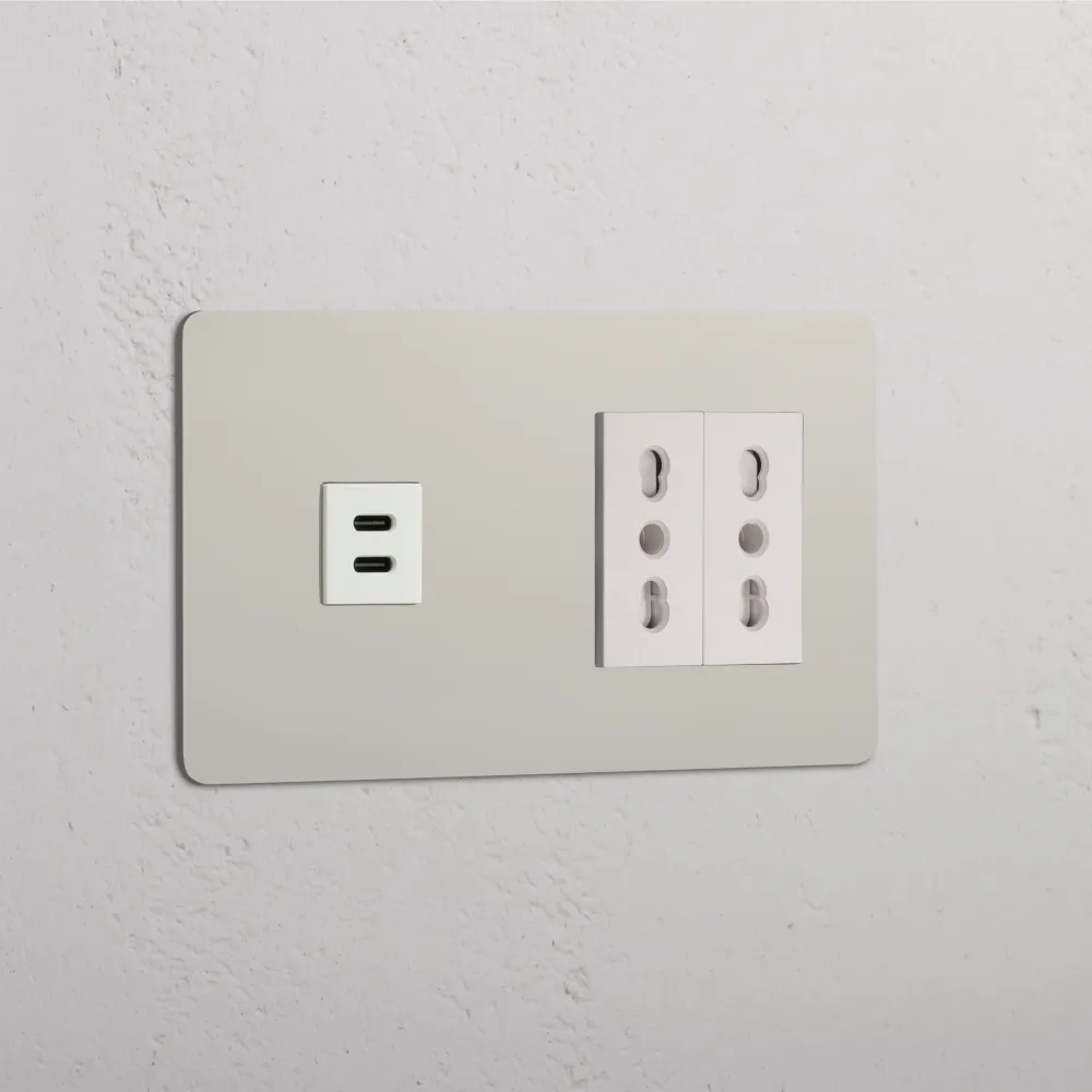 Kew Dvojitá zásuvka USB-C 30 W 2x Bipasso - Leštěný nikl | Bílý Regular