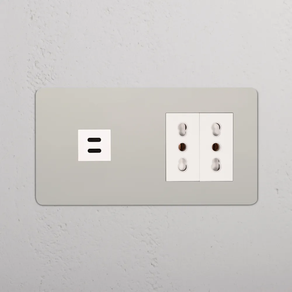Kew Dvojitá zásuvka USB-C 30 W 2x Bipasso - Leštěný nikl | Bílý Regular
