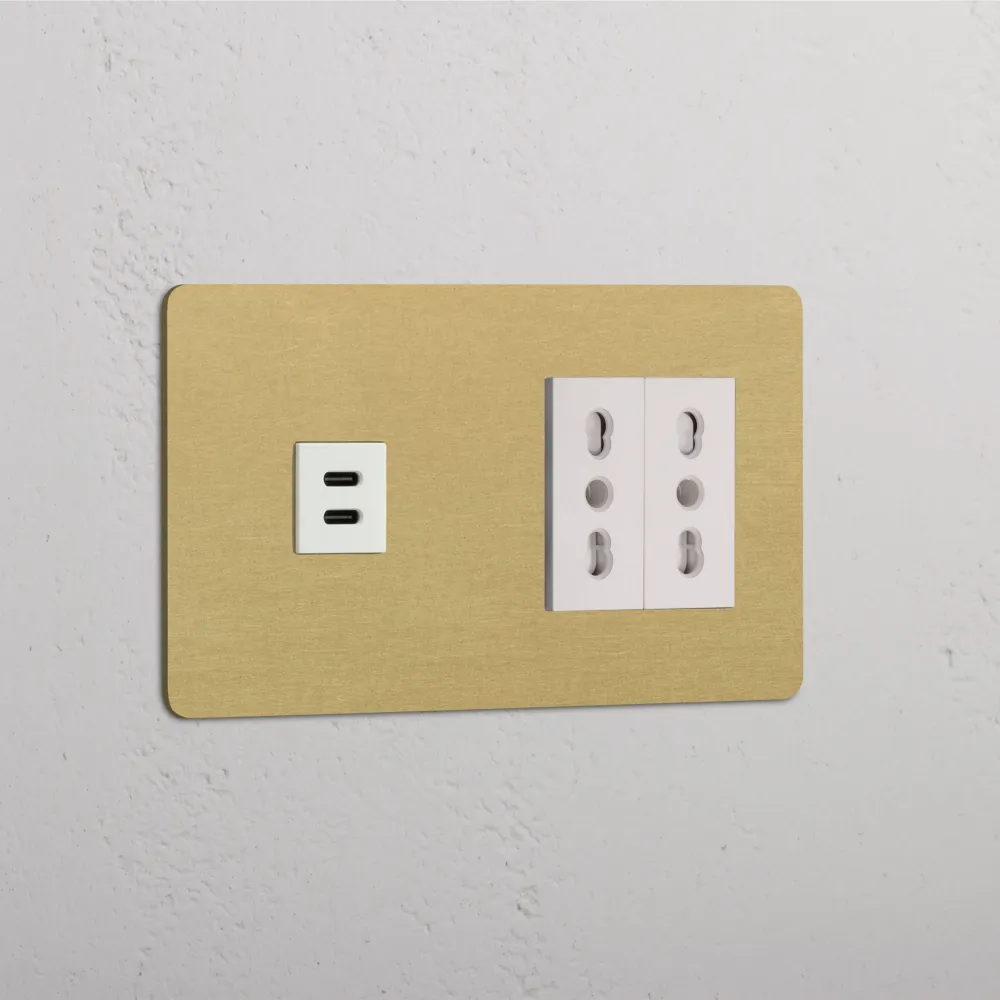 Kew Dvojitá zásuvka USB-C 30 W 2x Bipasso - Starožitná mosaz | Bílá
