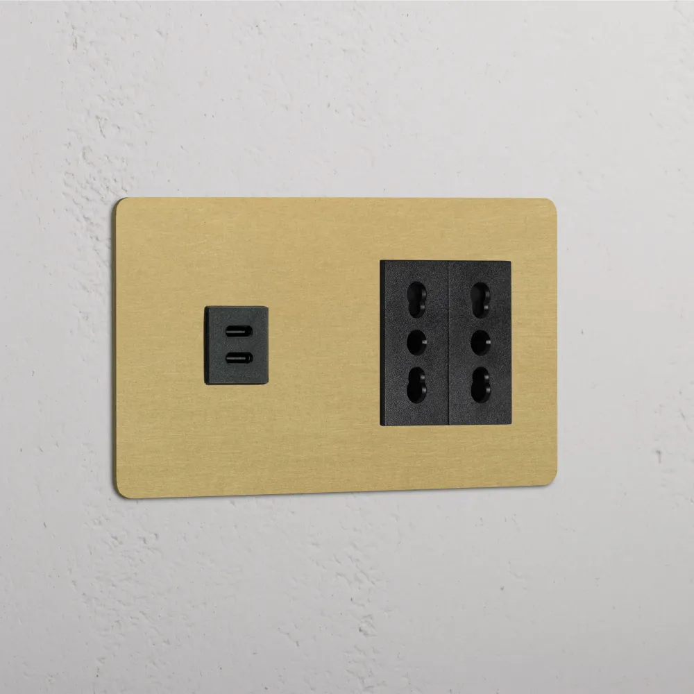 Kew Dvojitá zásuvka USB-C 30 W 2x Bipasso - Starožitná mosaz | Černá Regular