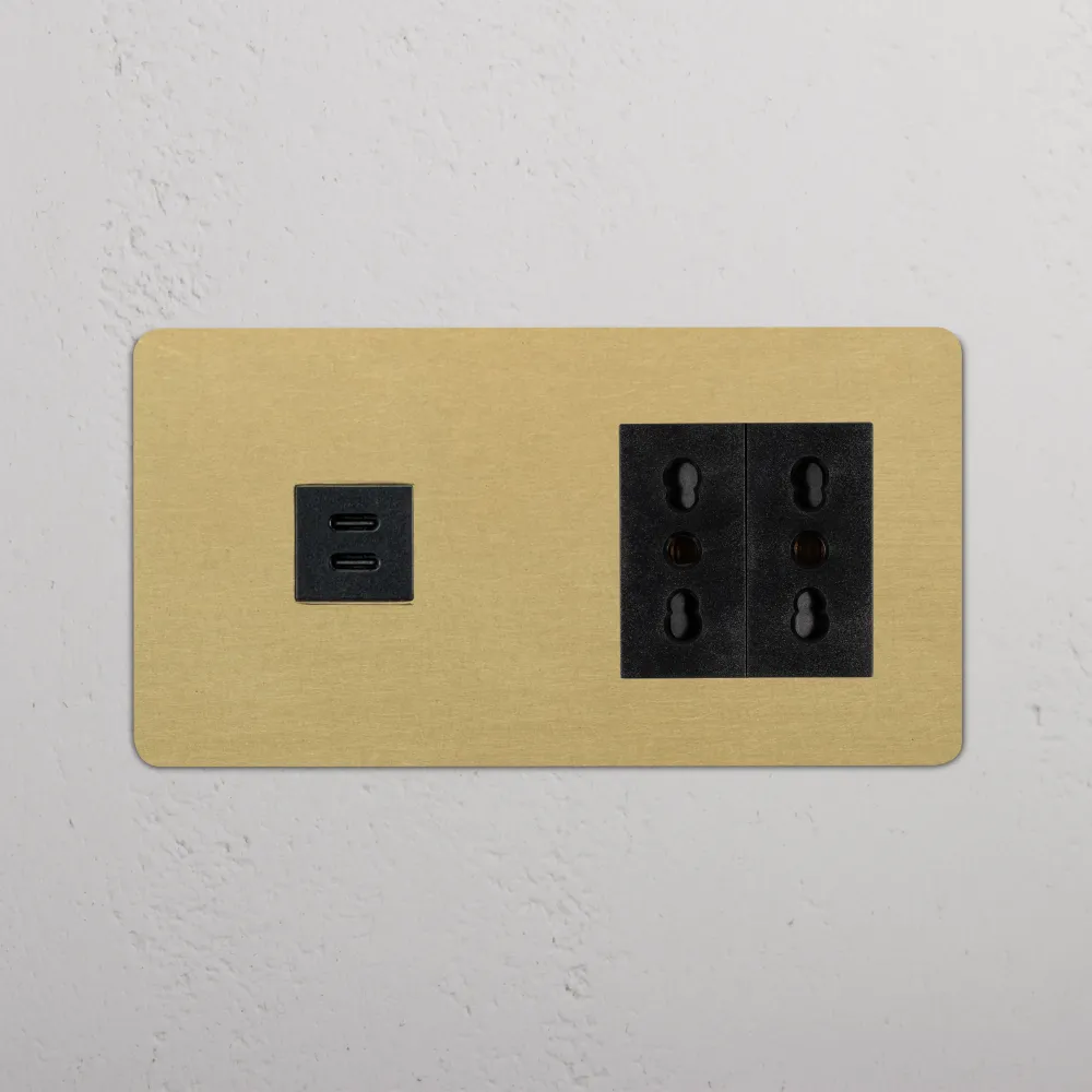 Kew Dvojitá zásuvka USB-C 30 W 2x Bipasso - Starožitná mosaz | Černá Regular