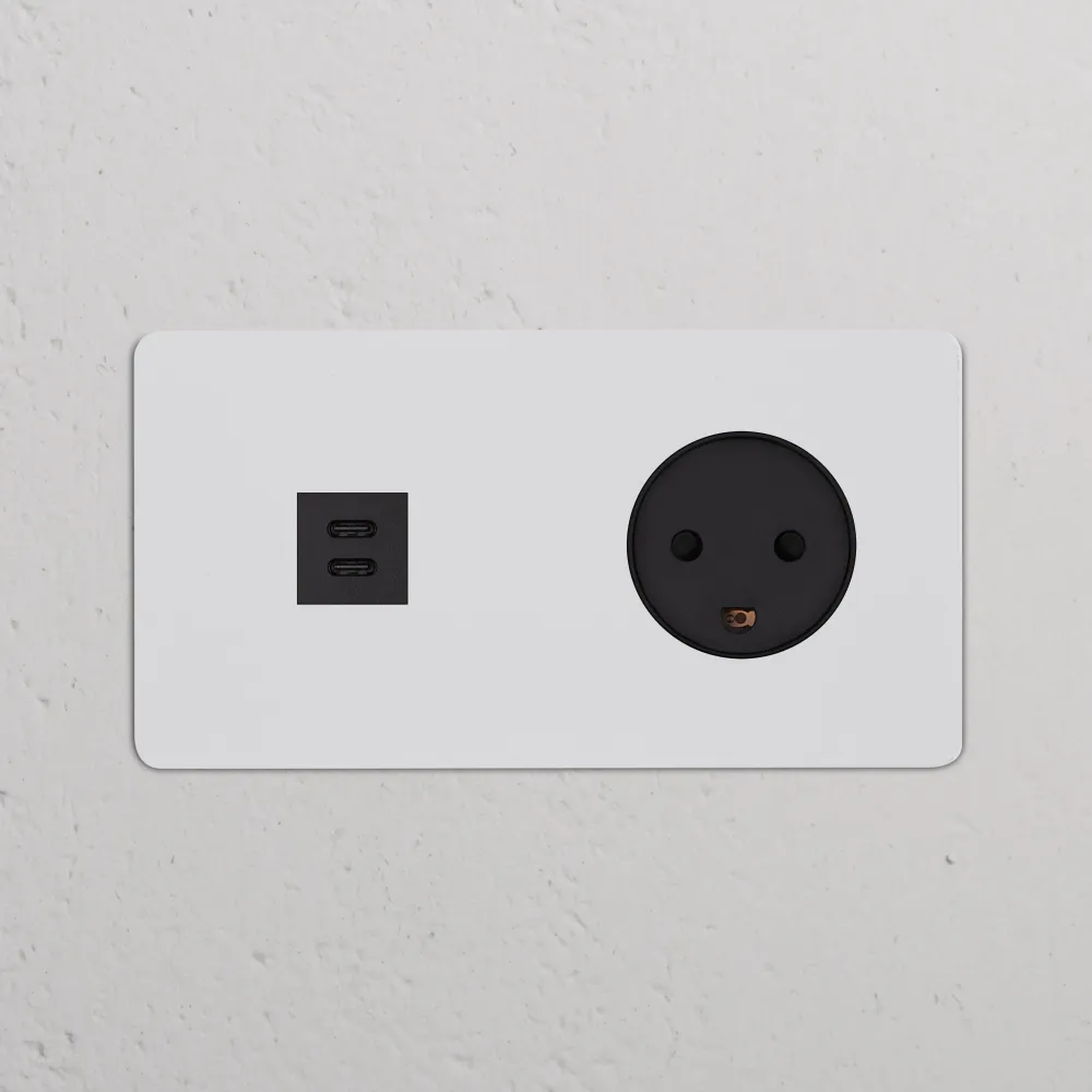 Kew Dvojitá zásuvka USB-C 30 W dánský typ K - Malovatelná | Černá