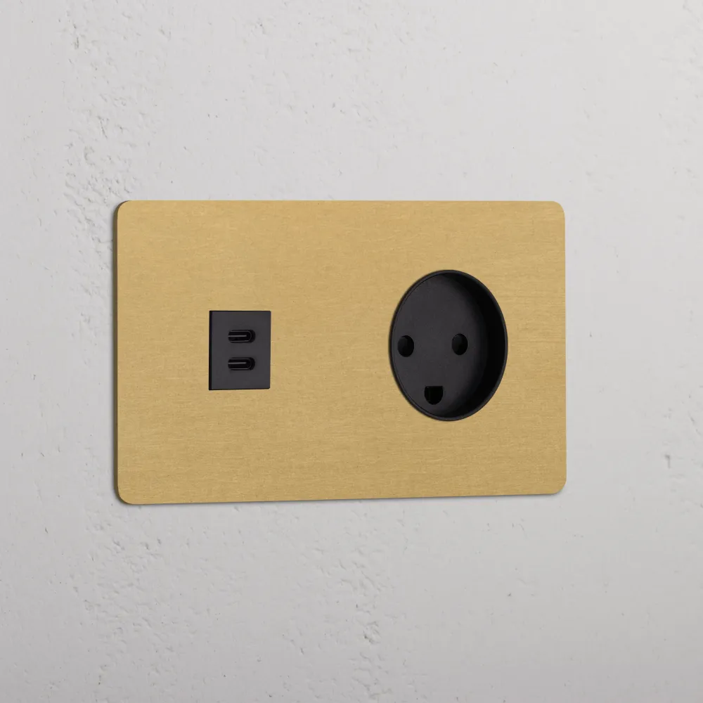 Kew Dvojitá zásuvka USB-C 30 W dánský typ K - Starožitná mosaz | Černá Regular