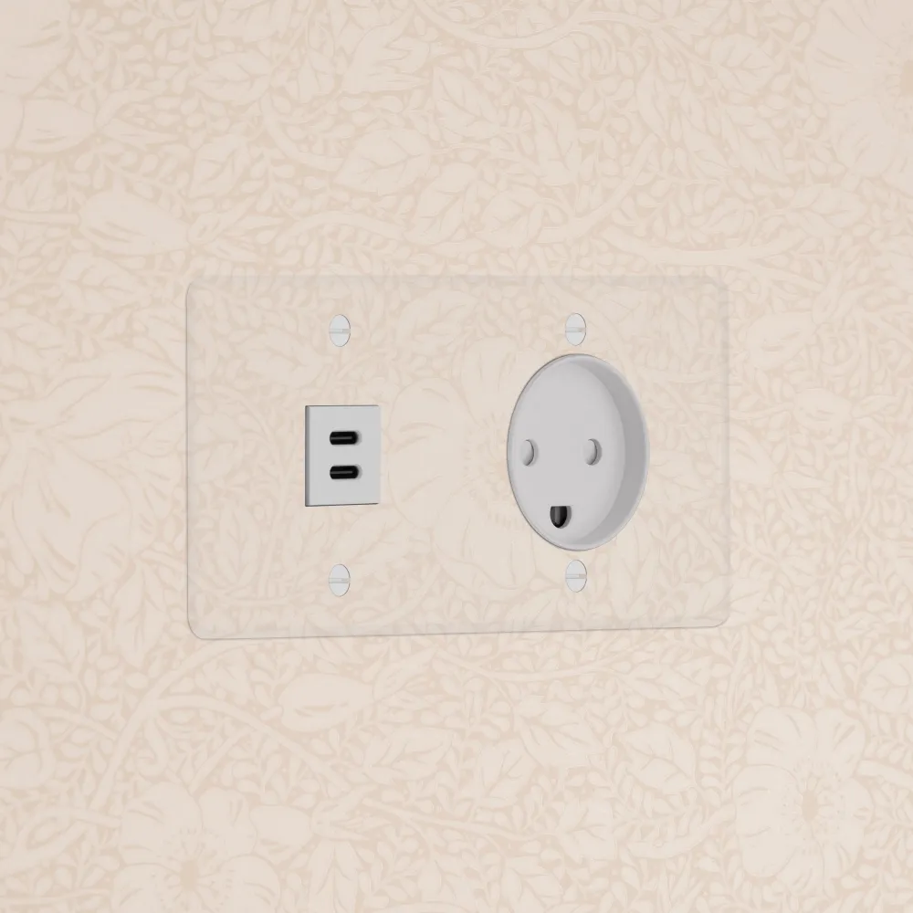 Kew Dvojitá zásuvka USB-C 30 W dánský typ K - Průhledná | Bílá Regular