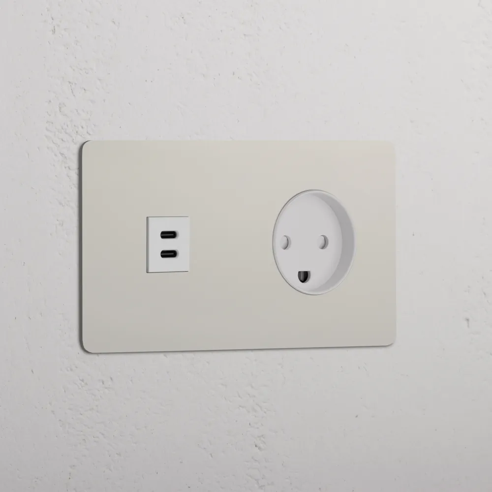 Kew Dvojitá zásuvka USB-C 30 W dánský typ K - Leštěný nikl | Bílý Regular