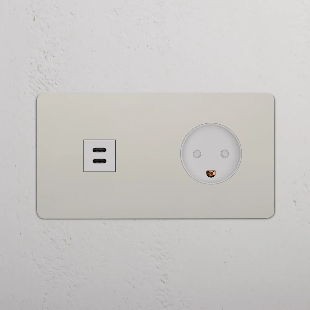 Kew Dvojitá zásuvka USB-C 30 W dánský typ K - Leštěný nikl | Bílý Regular