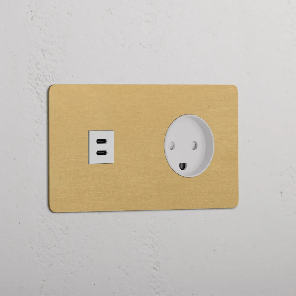Kew Dvojitá zásuvka USB-C 30 W dánský typ K - Starožitná mosaz | Bílá Regular