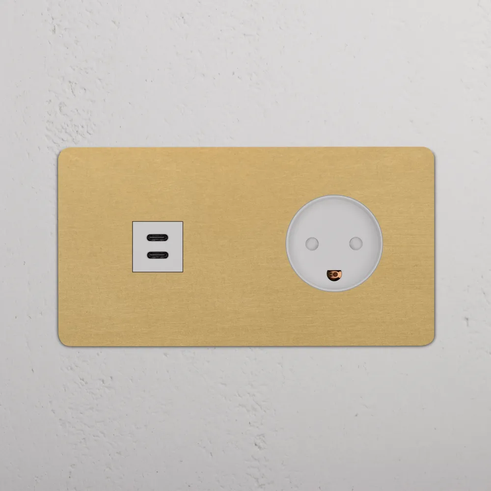 Kew Dvojitá zásuvka USB-C 30 W dánský typ K - Starožitná mosaz | Bílá Regular