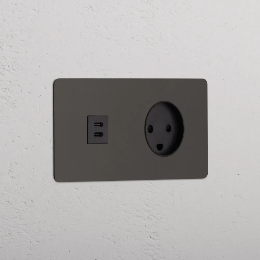 Kew Dvojitá zásuvka USB-C 30 W dánský typ K - Bronz | Černý Regular